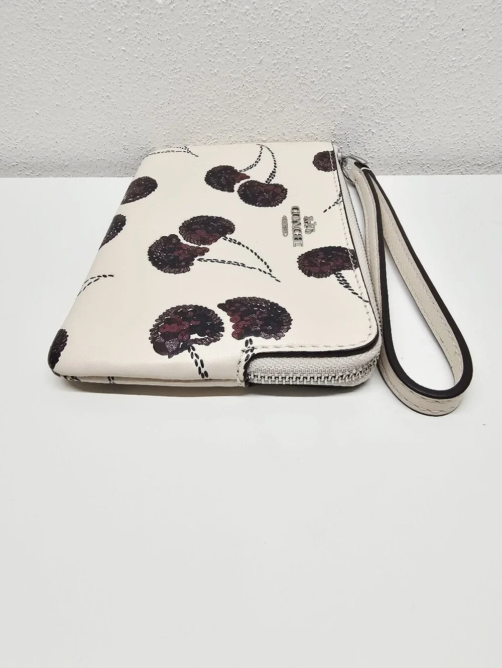 Coach Corner Zip Wristlet With Cherry Print Style CDF05